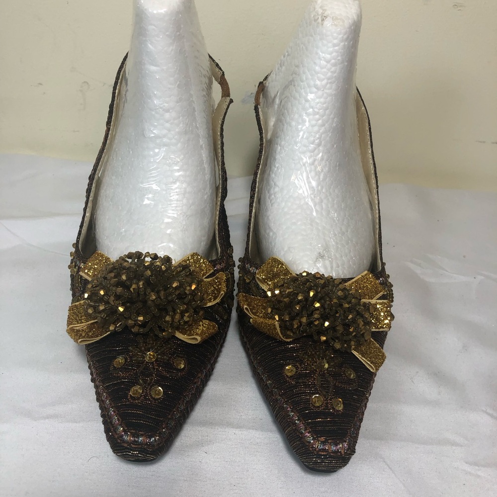 Chic Gold and Brown Women's Slingback Heels